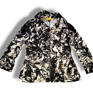 St. John Light Weight Floral Zip Up Black And White Cuff Sleeve Jacket